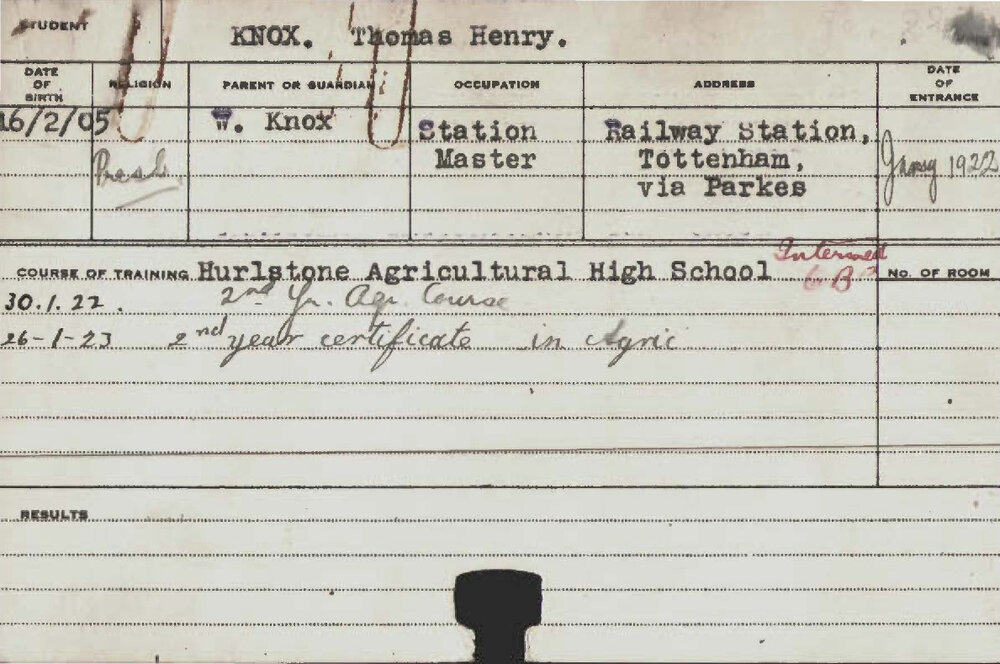 KNOX, Thomas Henry (Hawkesbury Diploma of Agriculture (HDA))