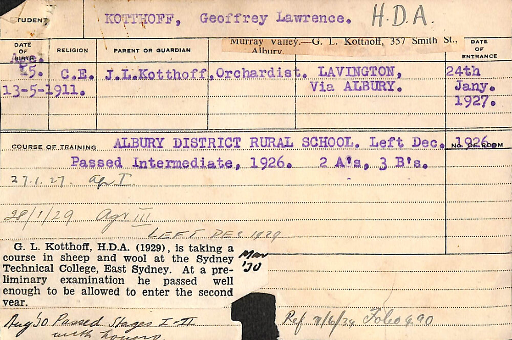 KOTTHOFF, Geoffrey Lawrence (Hawkesbury Diploma of Agriculture (HDA))