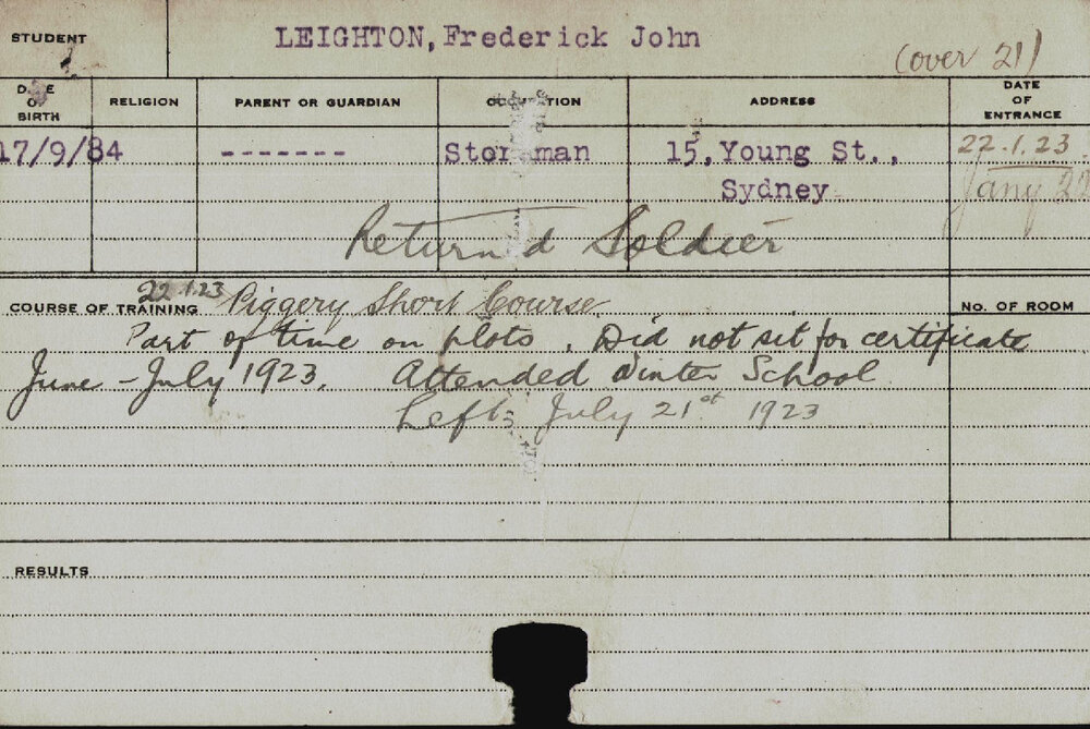 LEIGHTON, Frederick John (Short Course - Piggery)