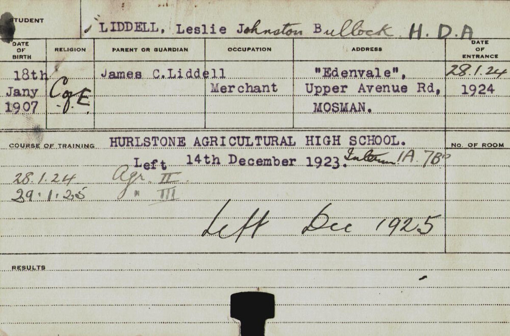 LIDDLE, Leslie Johnston Bullock (Hawkesbury Diploma of Agriculture (HDA))