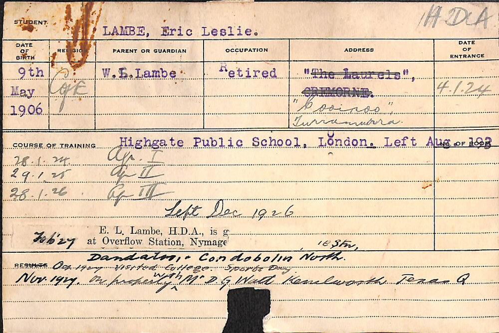 LAMBE, Eric Leslie (Hawkesbury Diploma of Agriculture (HDA))