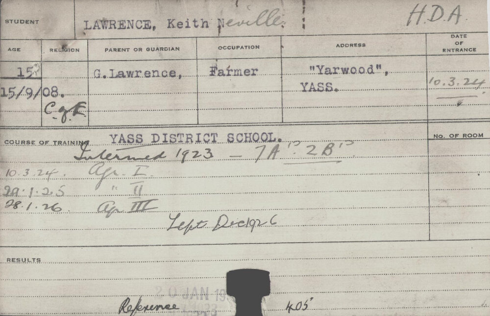 LAWRENCE, Keith Neville (Hawkesbury Diploma of Agriculture (HDA))