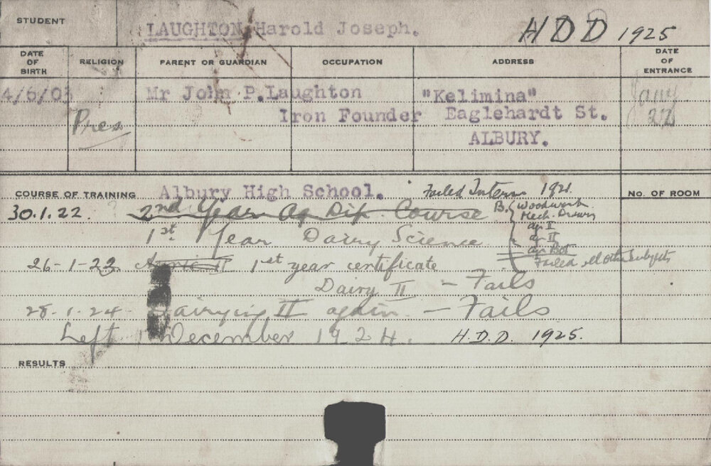 LAUGHTON, Harold Joseph (Hawkesbury Diploma in Dairy (HDD))