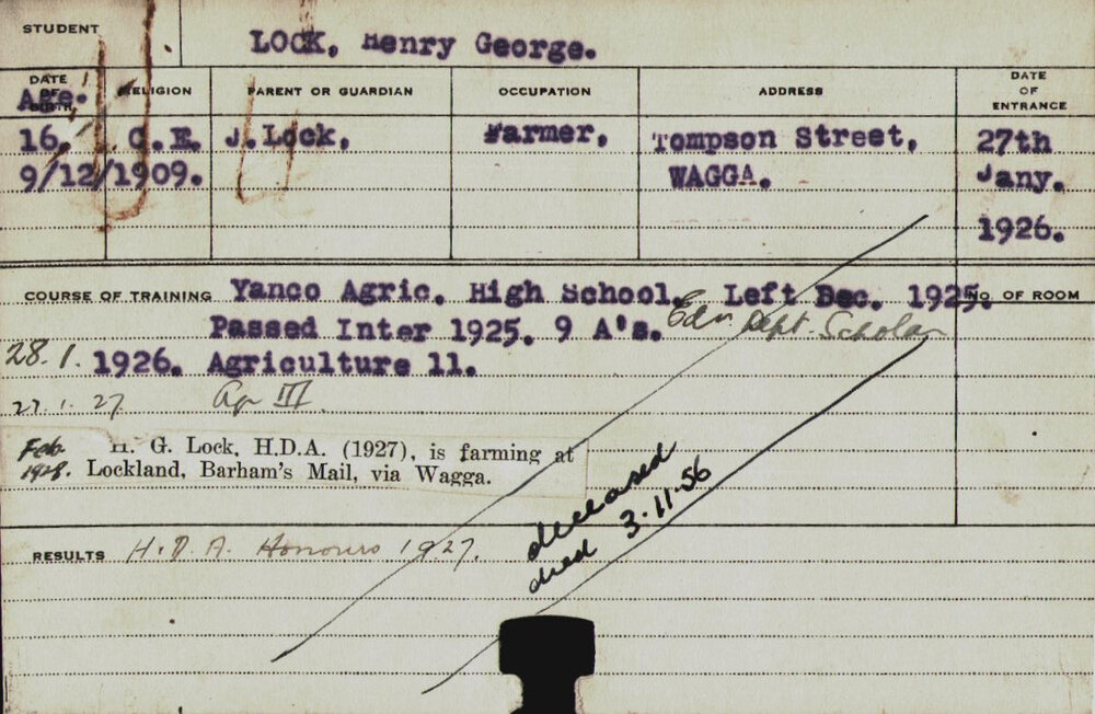 LOCK, Henry George (Hawkesbury Diploma of Agriculture (HDA))