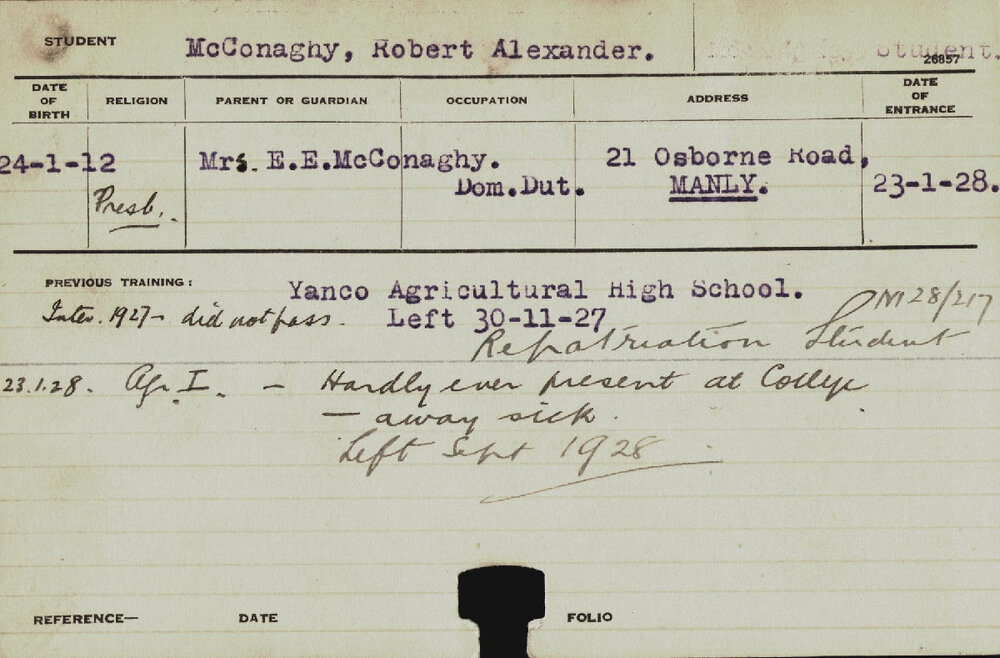 MCCONAGHY, Robert Alexander (Hawkesbury Diploma of Agriculture (HDA))