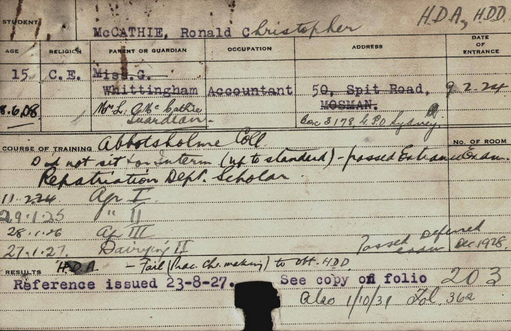 MCCATHIE, Ronald Christopher (Hawkesbury Diploma of Agriculture (HDA)/ Hawkesbury Diploma in Dairy (HDD))