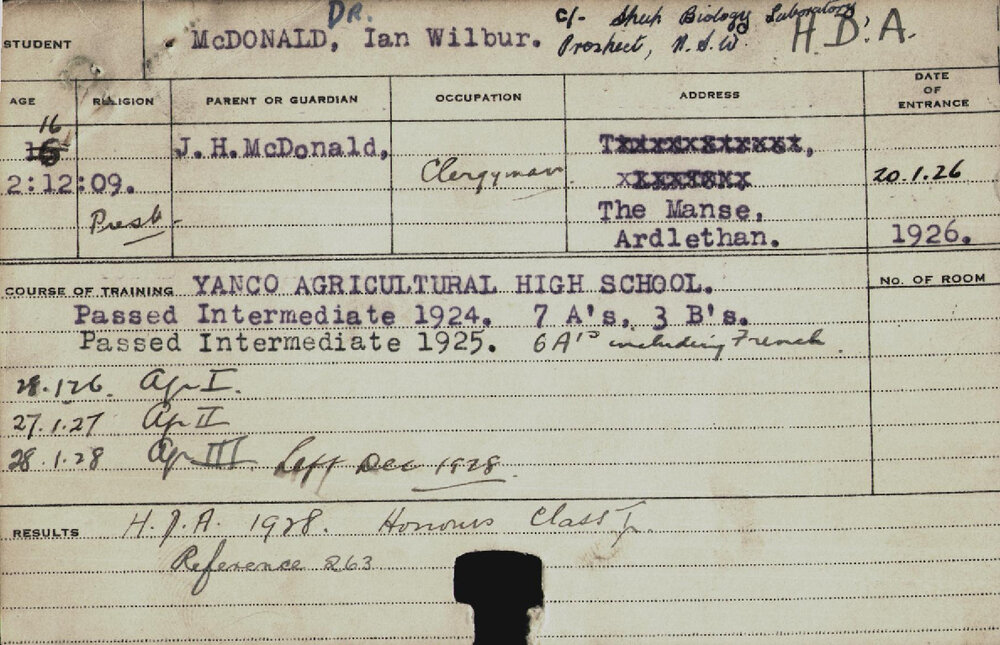 MCDONALD, Ian Wilbur (Hawkesbury Diploma of Agriculture (HDA))