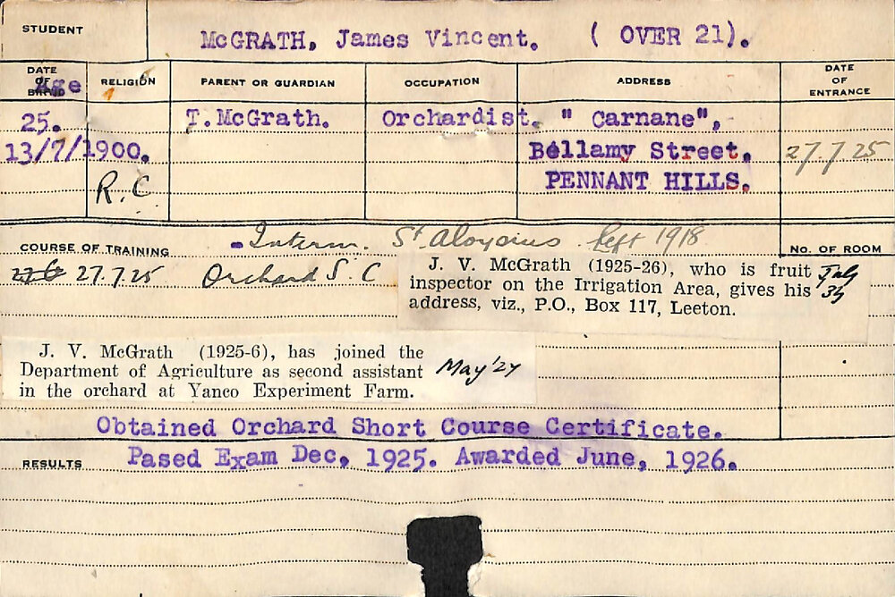 MCGRATH, James Vincent (Short Course - Orchard)