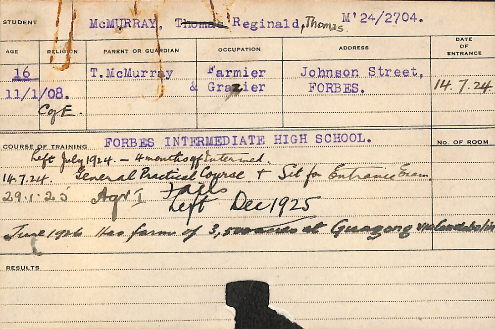 MCMURRAY, Reginald Thomas (Hawkesbury Diploma of Agriculture (HDA))