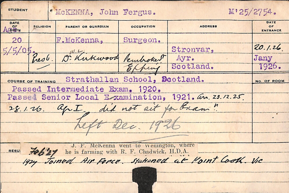 MCKENNA, John Fergus (Hawkesbury Diploma of Agriculture (HDA))