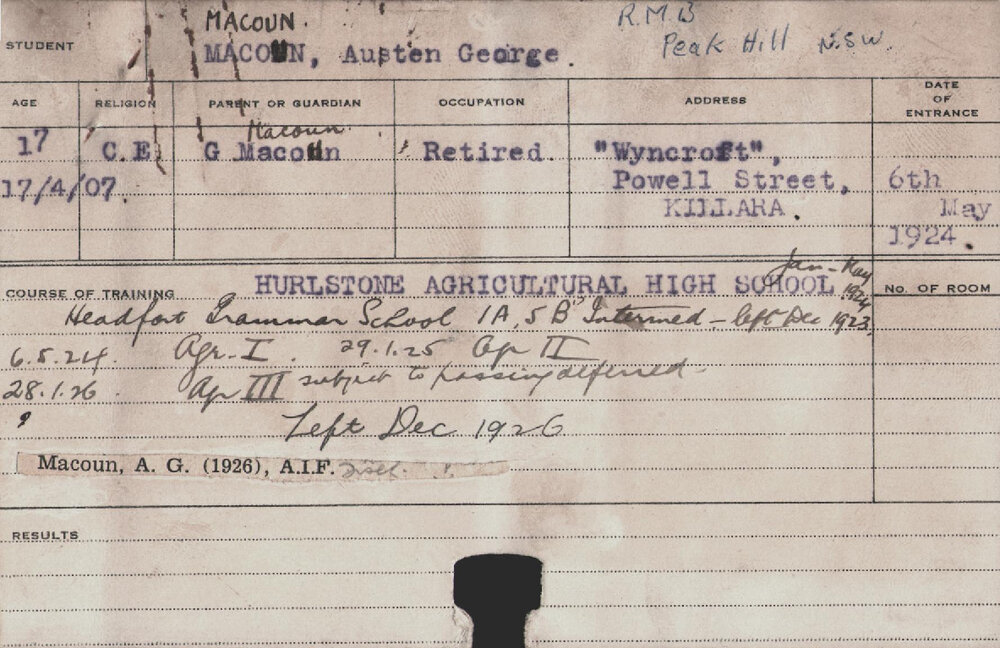 MACOUN, Austen George (Hawkesbury Diploma of Agriculture (HDA))