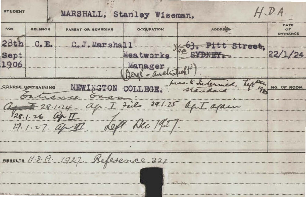 MARSHALL, Stanley Wiseman (Hawkesbury Diploma of Agriculture (HDA))