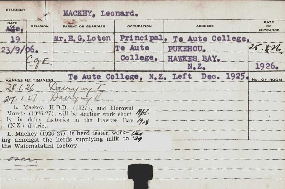 MACKEY, Leonard (Hawkesbury Diploma in Dairy (HDD))