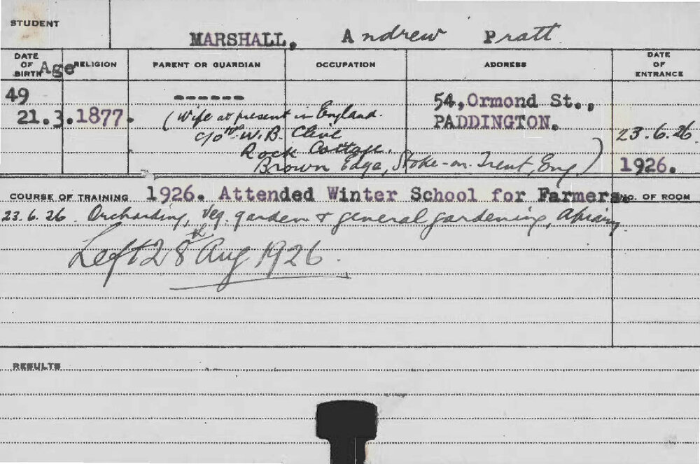 MARSHALL, Andrew Pratt (Orcharding, Vegetable Garden &amp; General Gardening/ Apiary)