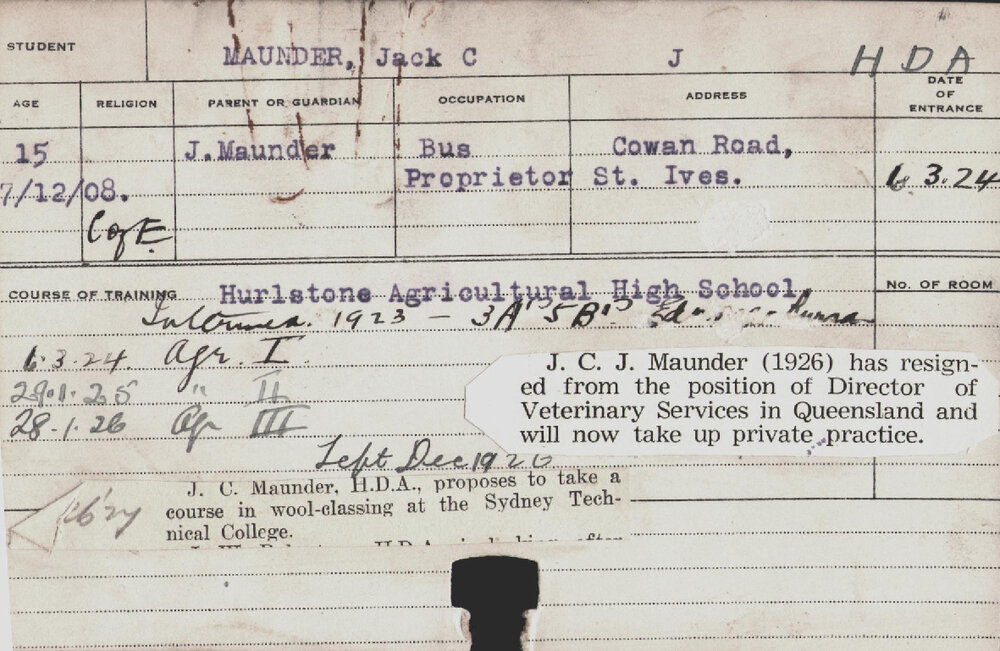 MAUNDER, Jack C (Hawkesbury Diploma of Agriculture (HDA))