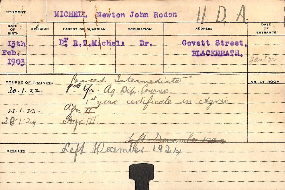 MICHELL, Newton John Rodon (Hawkesbury Diploma of Agriculture (HDA))