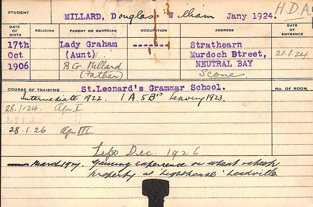 MILLARD, Douglas William (Hawkesbury Diploma of Agriculture (HDA))
