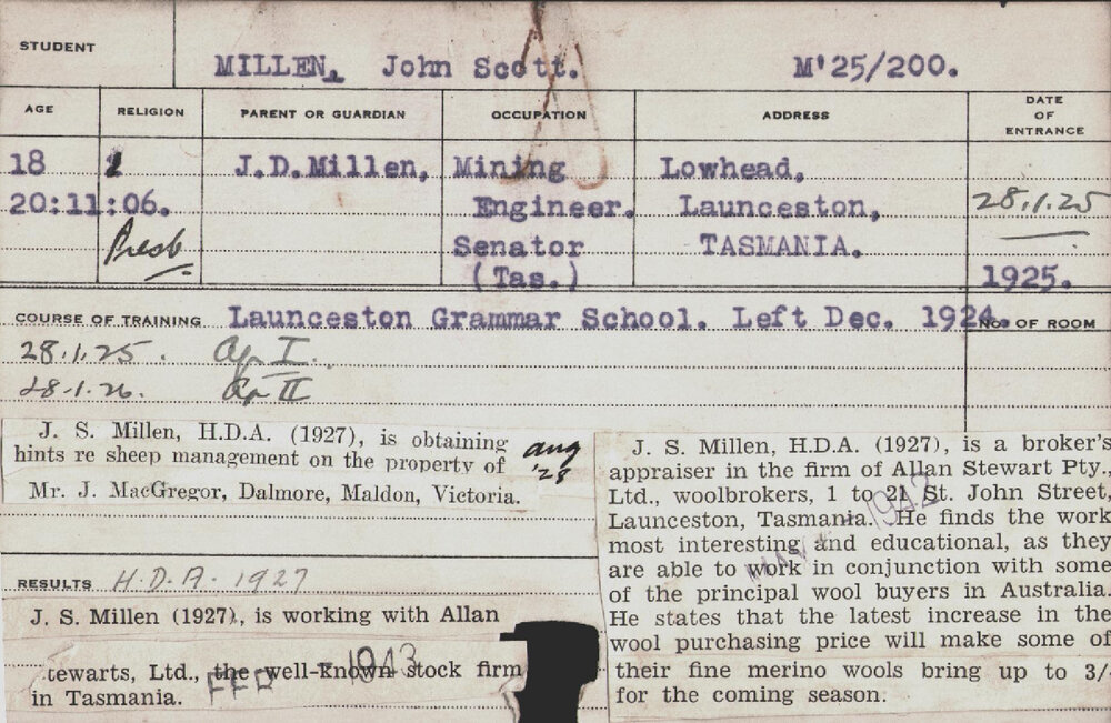 MILLEN, John Scott (Hawkesbury Diploma of Agriculture (HDA))