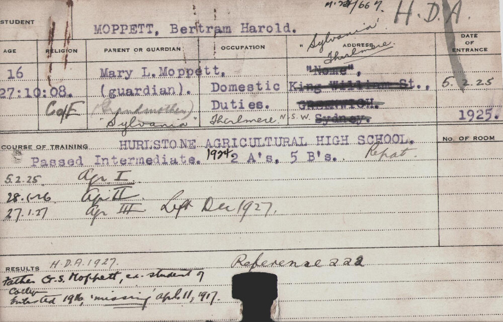MOPPETT, Bertram Harold (Hawkesbury Diploma of Agriculture (HDA))