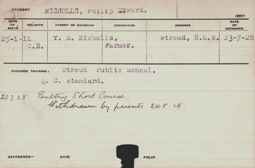 NICHOLLS, Philip Edward (Short Course - Poultry)