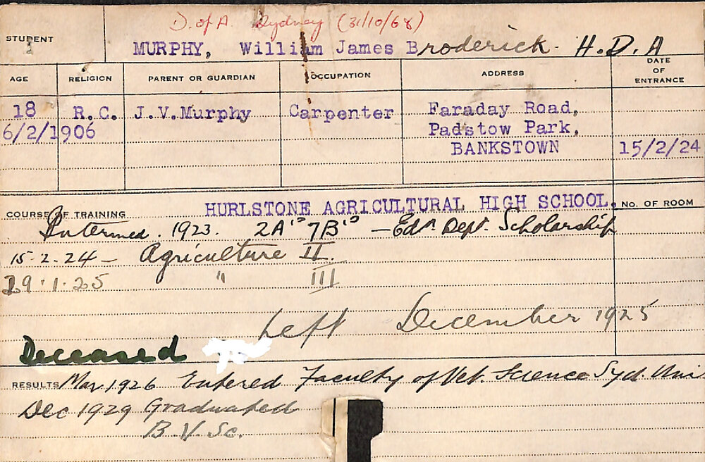 MURPHY, William James Broderick (Hawkesbury Diploma of Agriculture (HDA))