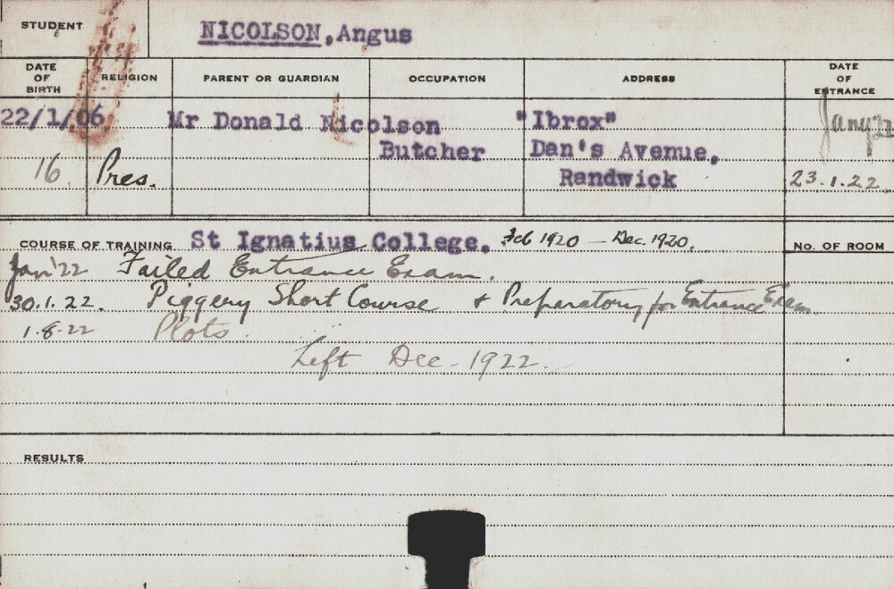 NICOLSON, Angus (Short Course - Piggery &amp; Plots)