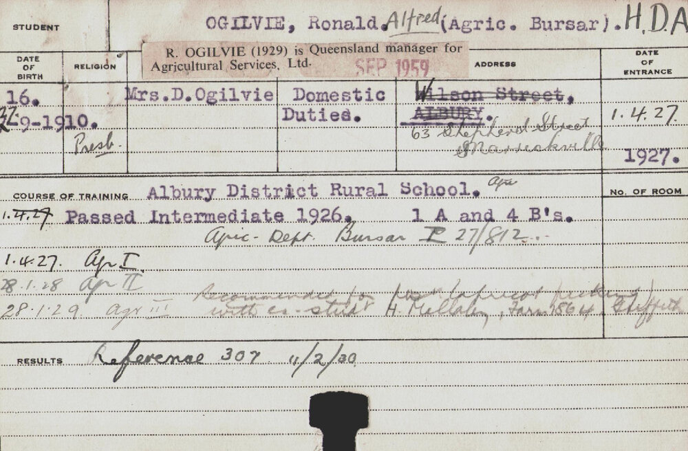 OGILVIE, Ronald Alfred (Hawkesbury Diploma of Agriculture (HDA))