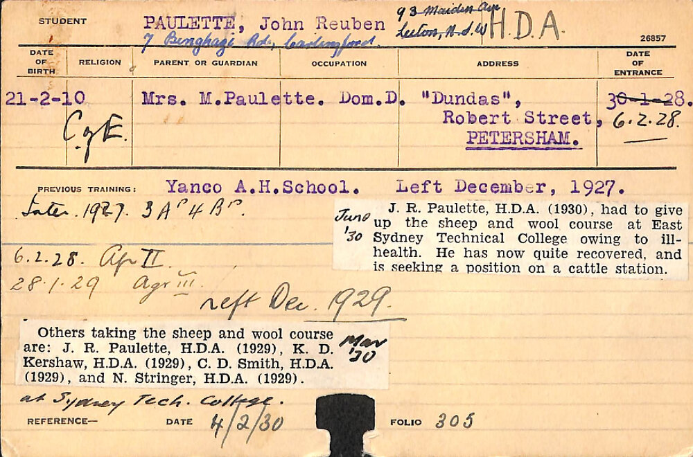 PAULETTE, John Reuben (Hawkesbury Diploma of Agriculture (HDA))