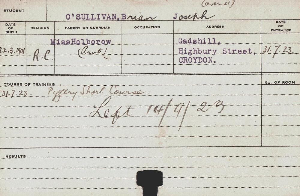 O'SULLIVAN, Brian Joseph (Short Course - Piggery)