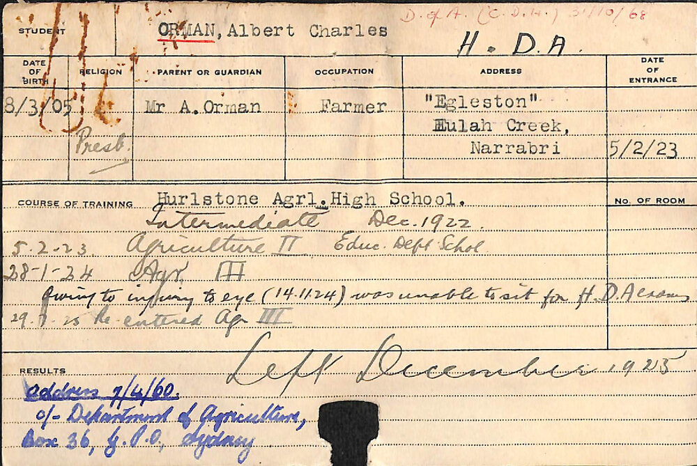 ORMAN, Albert Charles (Hawkesbury Diploma of Agriculture (HDA))