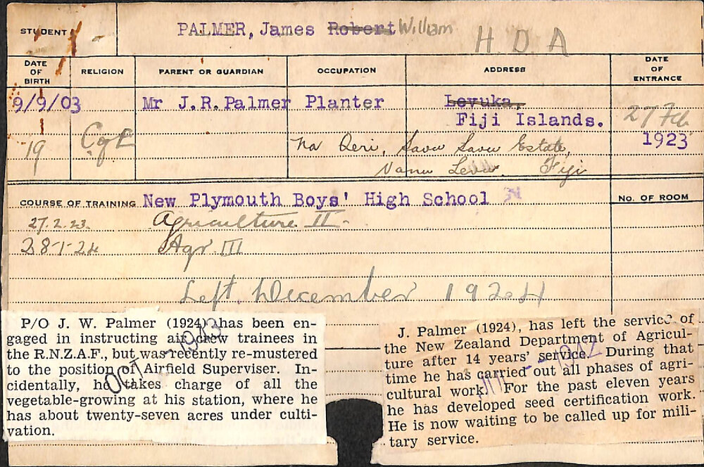 PALMER, James William (Hawkesbury Diploma of Agriculture (HDA))