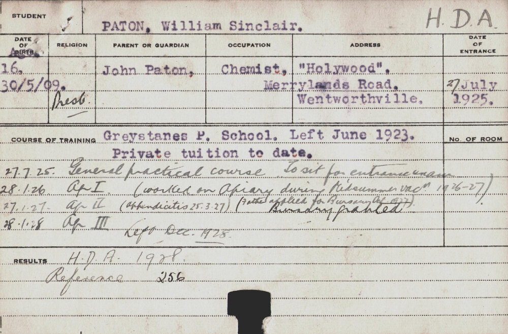 PATON, William Sinclair (Hawkesbury Diploma of Agriculture (HDA))