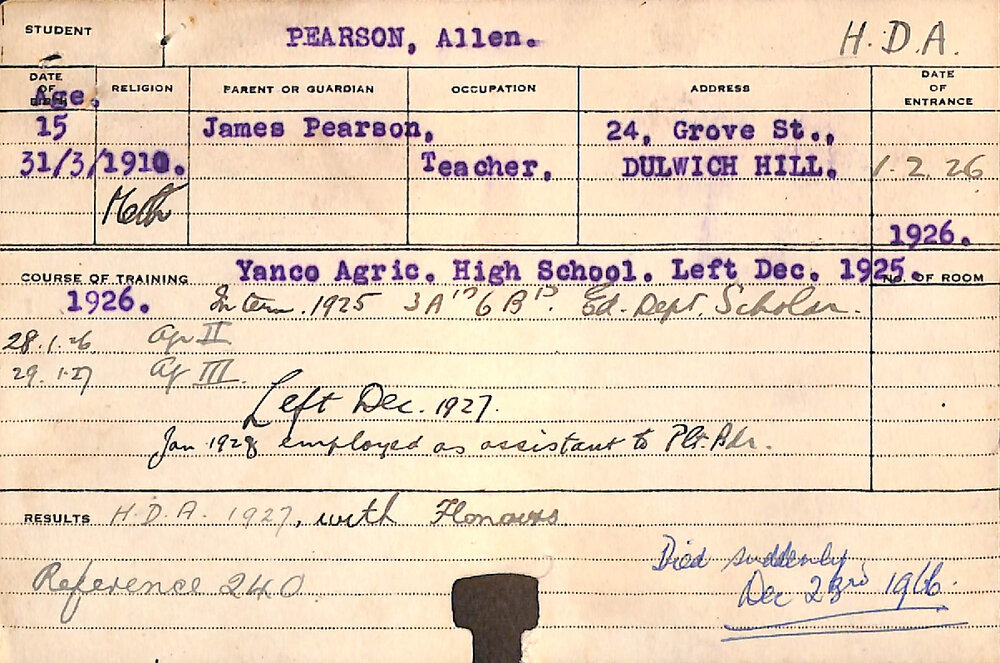 PEARSON, Allen (Hawkesbury Diploma of Agriculture (HDA))