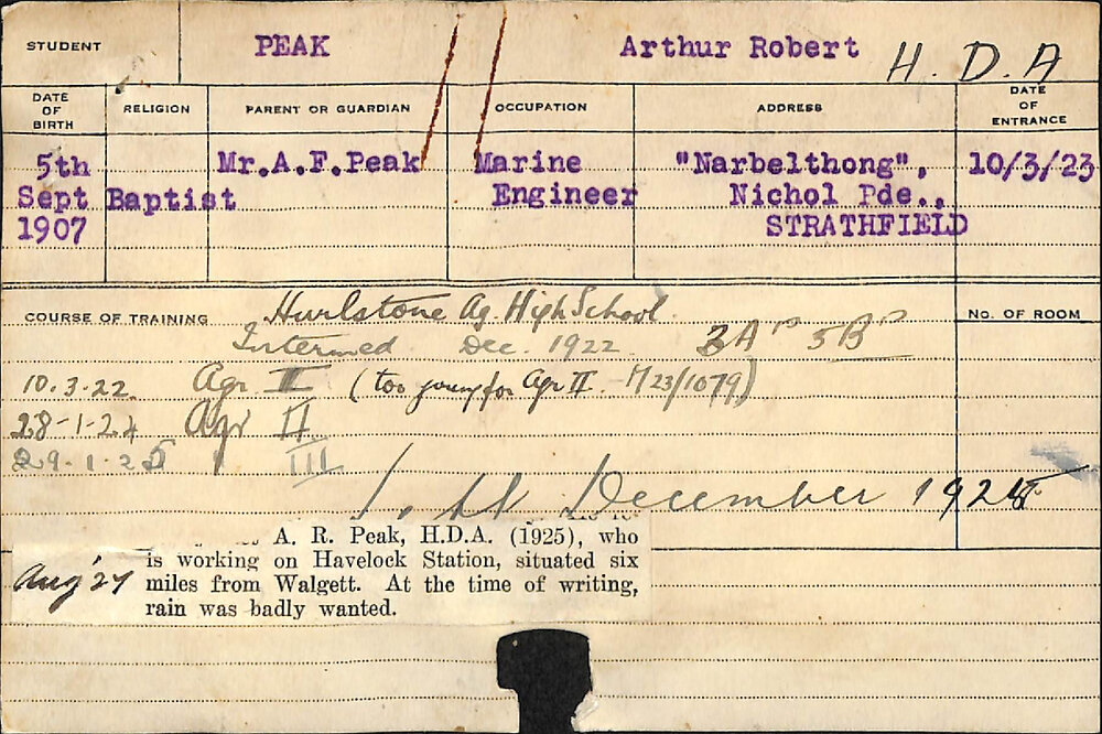 PEAK, Arthur Robert (Hawkesbury Diploma of Agriculture (HDA))