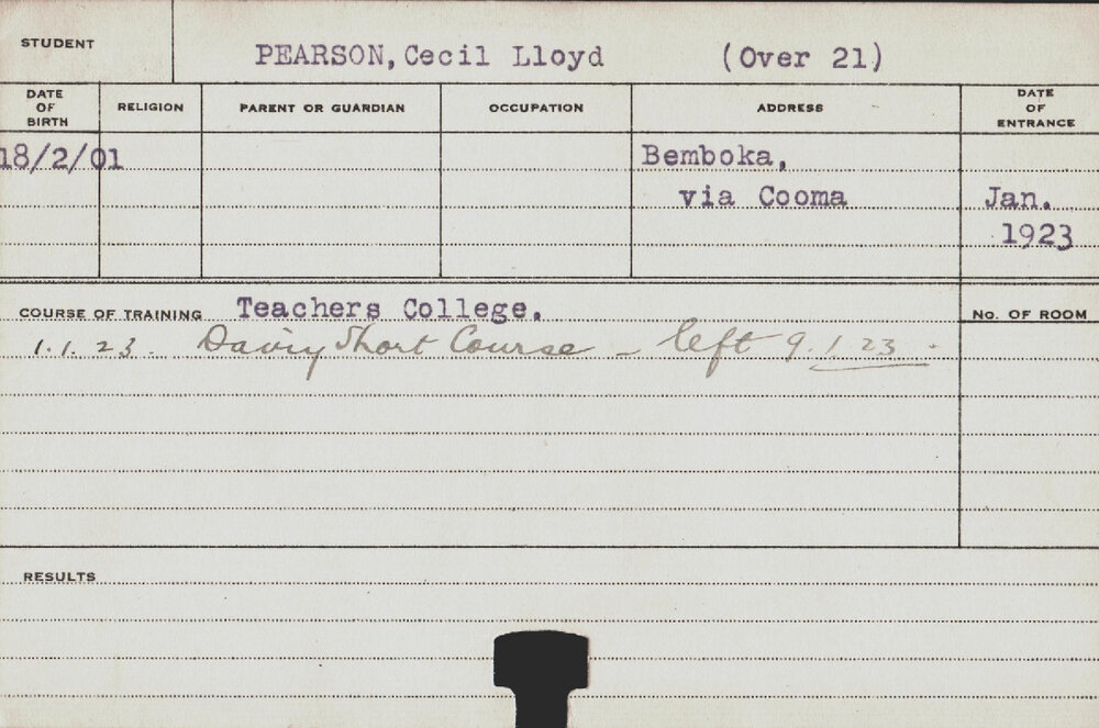 PEARSON, Cecil Lloyd (Short Course - Dairy)