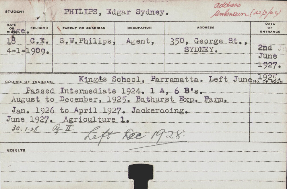 PHILIPS, Edgar Sydney (Hawkesbury Diploma of Agriculture (HDA))