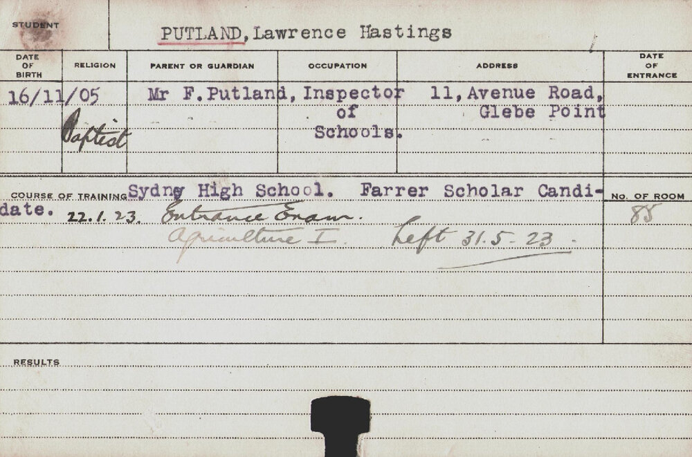 PUTLAND, Lawrence Hastings (Hawkesbury Diploma of Agriculture (HDA))