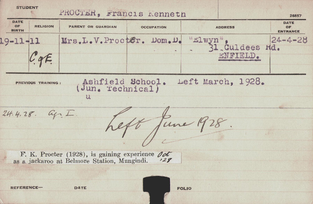 PROCTER, Francis Kenneth (Hawkesbury Diploma of Agriculture (HDA))