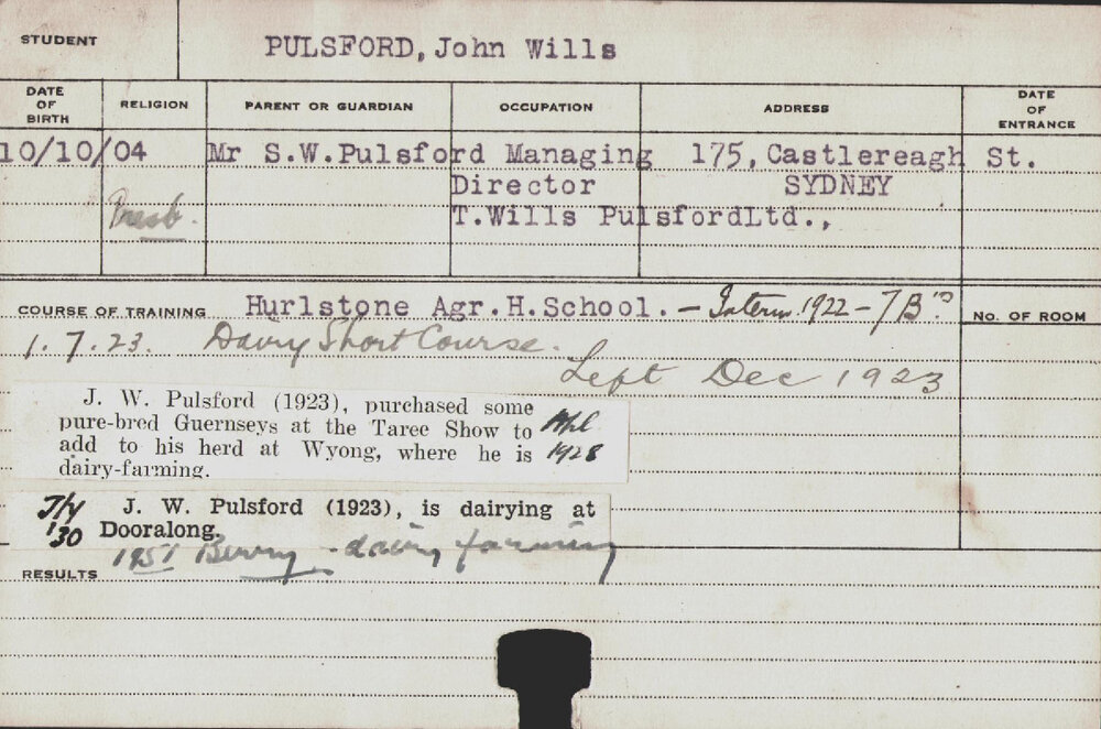 PULSFORD, John Wills (Short Course - Dairy)