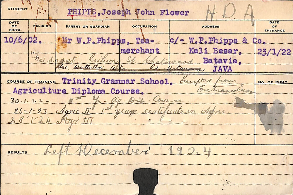 PHIPPS, Joseph John Flower (Hawkesbury Diploma of Agriculture (HDA))