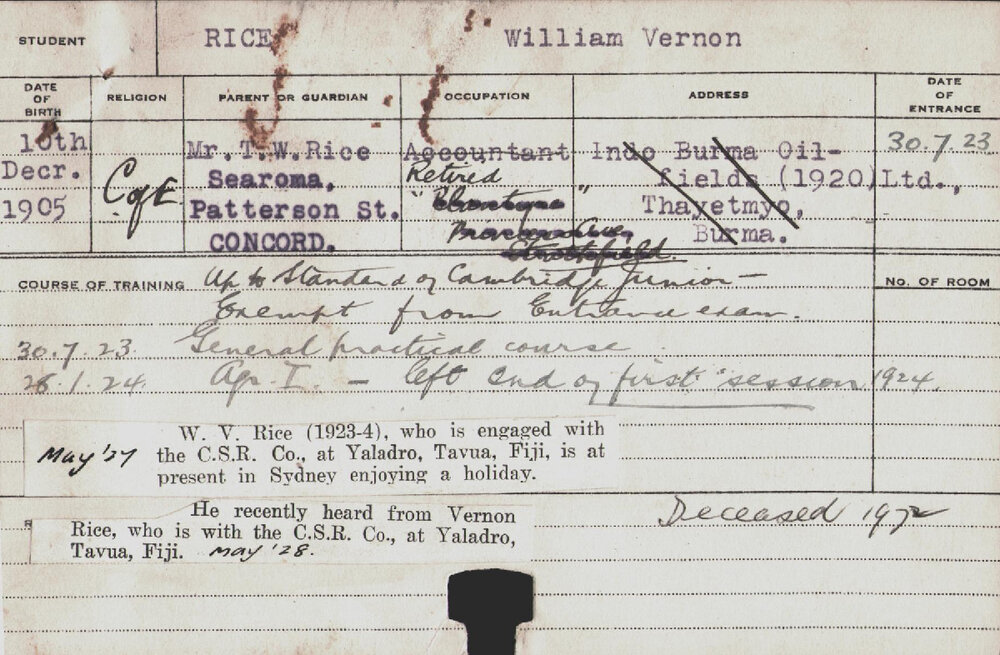 RICE, William Vernon (Hawkesbury Diploma of Agriculture (HDA))