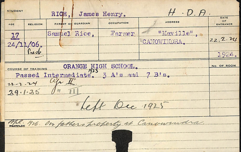 RICE, James Henry (Hawkesbury Diploma of Agriculture (HDA))