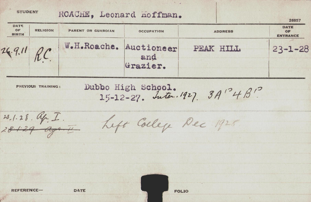 ROACHE, Leonard Hoffman (Hawkesbury Diploma of Agriculture (HDA))