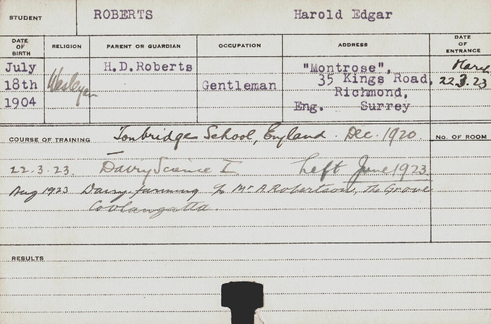 ROBERTS, Harold Edgar (Dairy Science)