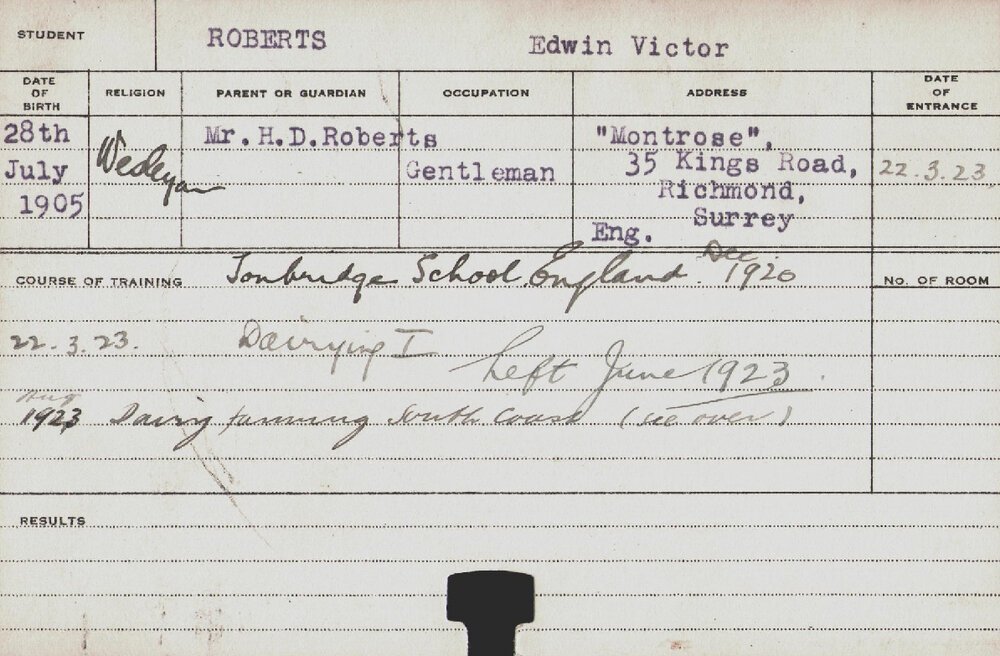 ROBERTS, Edwin Victor (Hawkesbury Diploma in Dairy (HDD))