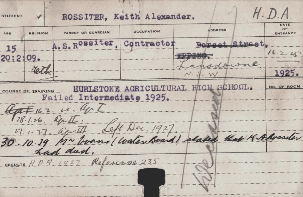 ROSSITER, Keith Alexander (Hawkesbury Diploma of Agriculture (HDA))