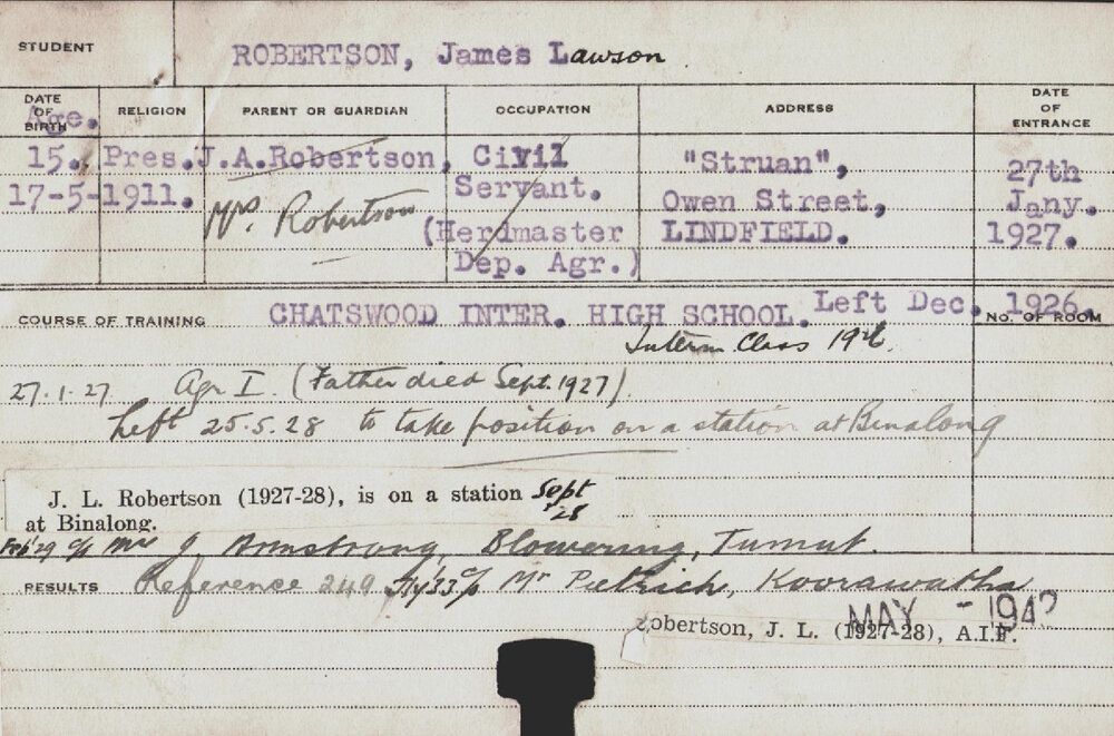 ROBERTSON, James Lawson (Hawkesbury Diploma of Agriculture (HDA))