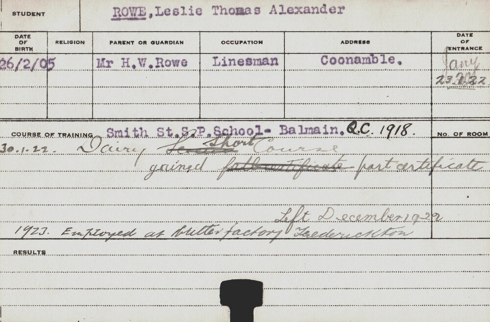 ROWE, Leslie Thomas Alexander (Short Course - Dairy)