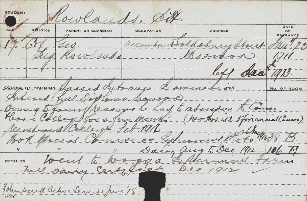 ROWLANDS, Edgar H (Diploma Course/ Special Course - Dairy &amp; Experimental Plots)