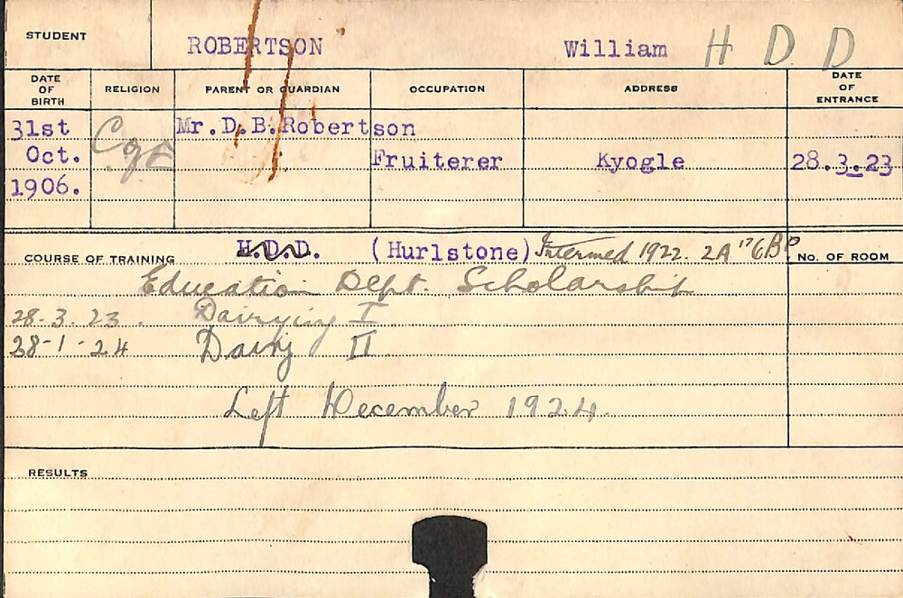ROBERTSON, William (Hawkesbury Diploma in Dairy (HDD))